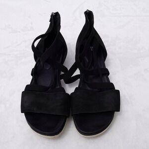 Eileen FIsher Black Suede Gladiator Sandals Ankle Strap Zip Back Casual Shoes 36
